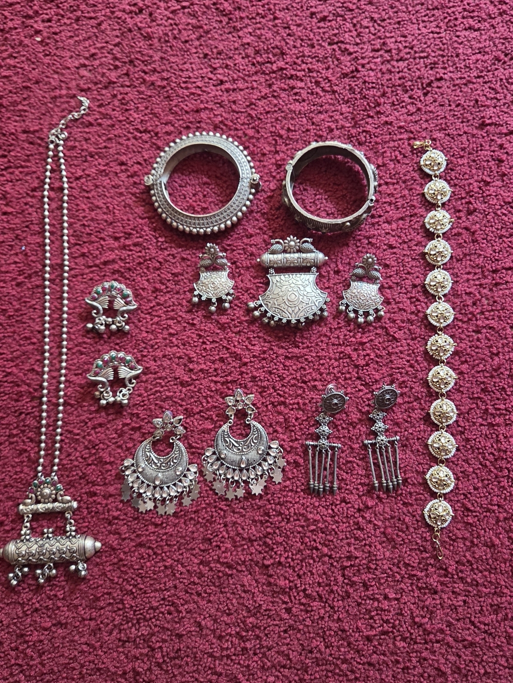 Silver-Tone Traditional Women’s Jewelry Set — South Asian Earrings & Bangles